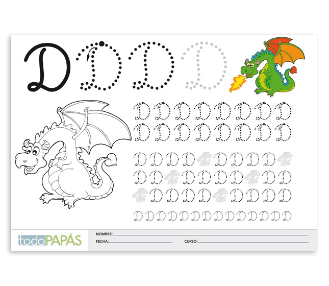 Aprender a escribir y leer la letra D mayúsculas. Caligrafía para niños