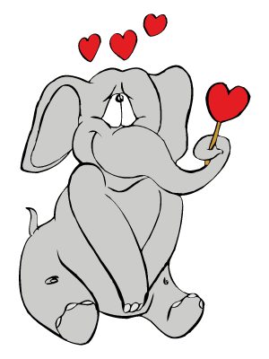Colorea dibujos de corazones - Elefante sonrojado