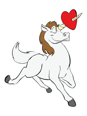 Colorea dibujos de corazones - Unicornio miope