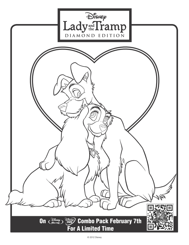 Colorea dibujos de Peliculas infantiles - La Dama y el Vagabundo corazón