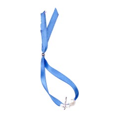 Pulsera cinta azul con perla y libélula de plata (col. Med.) de Mara García