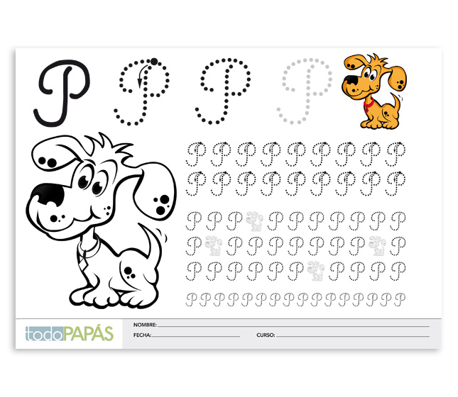 Aprender a escribir y leer la letra p en mayúsculas