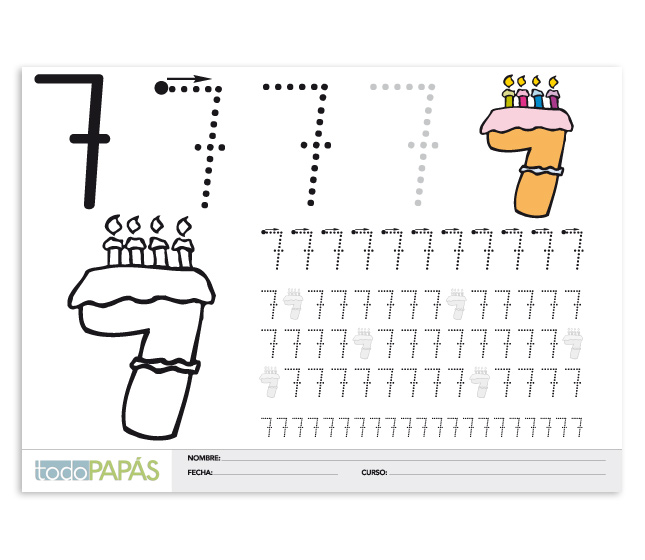 Aprender A Escribir Y Leer El Numero 7 Ficha De Caligrafia Y Plantilla Gratis Para Colorear Para Ninos De Preescolar Para Imprimir El Numero 7 Todopapas
