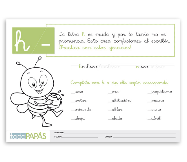 Fichas sobre la regla de ortografía en español de la letra
