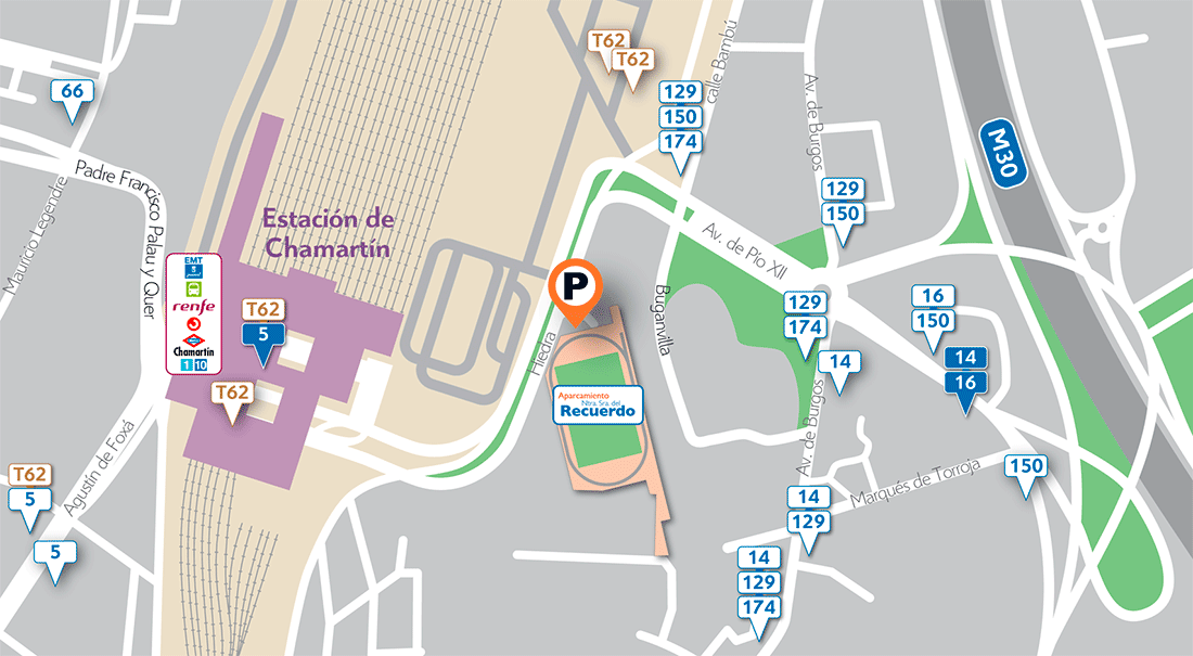 Mapa de parking junto a la Estación de Chamartín