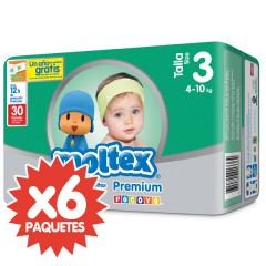 180 Pañales T3 Premium Med. 4-10 Kg de Moltex